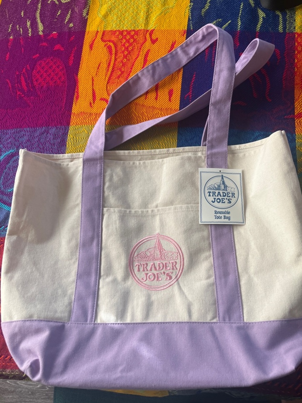 NEW TRADER JOES Lavender & Cream Reusable Tote Bag